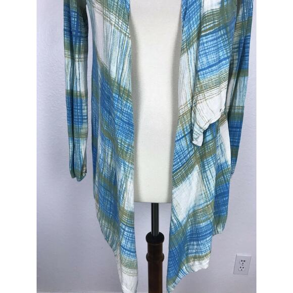 Anthropologie Sparrow Asymmetric Plaid Open Front Cardigan Sweater - Picture 5 of 11